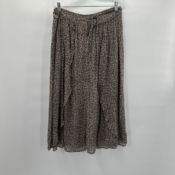 Wrap London Skirt Womens 10 Beige Animal Print Zip Layered Flowy Viscose Midi - Picture 1 of 14